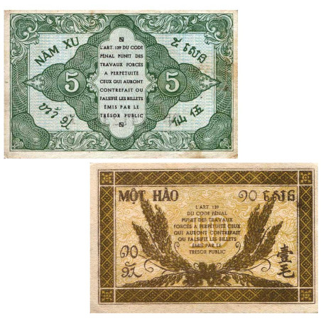 Lot de 2 billets Indochine 1942 (2)