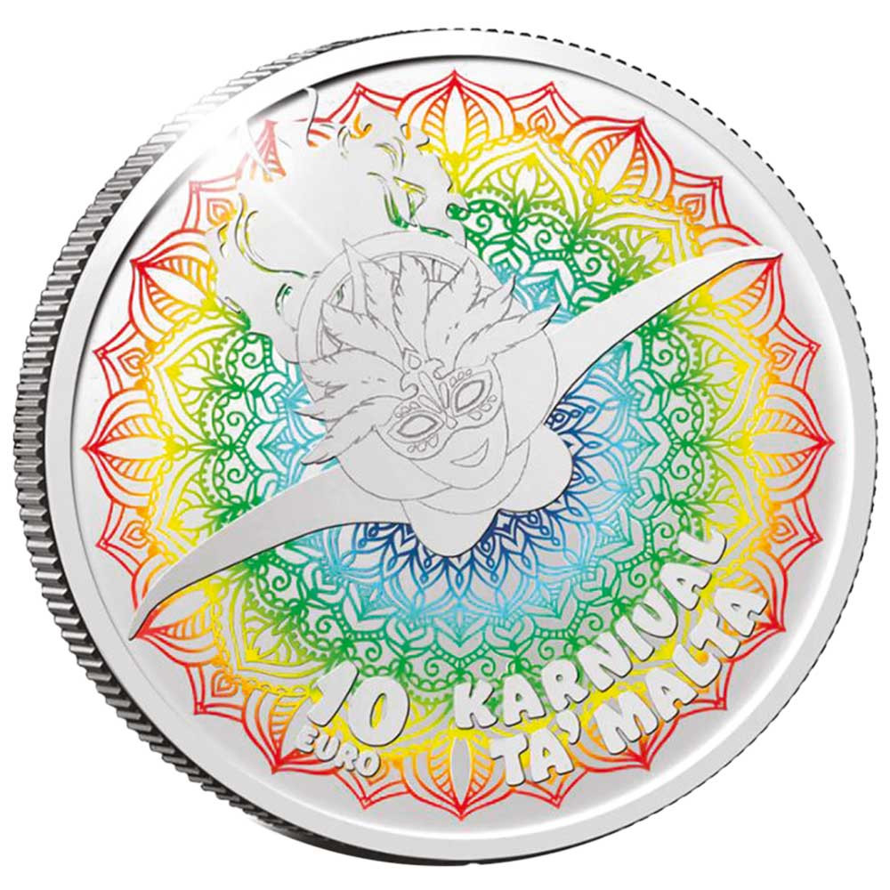 10 Euro Argent Malte BE 2024 colorisée - Carnaval de Malte