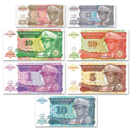 Lot de 7 billets Zaïre 1993 (2)