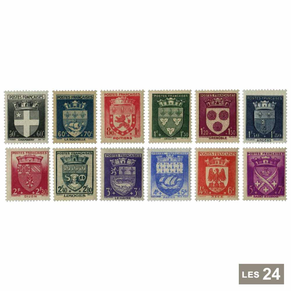 24 timbres amoiries des villes  émis en 1941 et 1942
