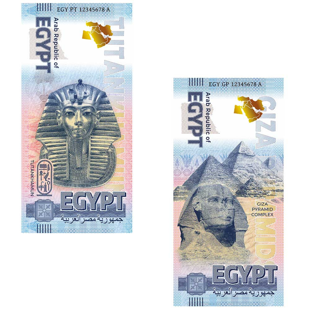 Lot 2 billets souvenir Égypte 2024 - Toutânkhamon et Gizeh
