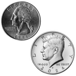 En cadeau : 1/2 Dollar J. F. Kennedy + 1/4 Dollar G. Washington