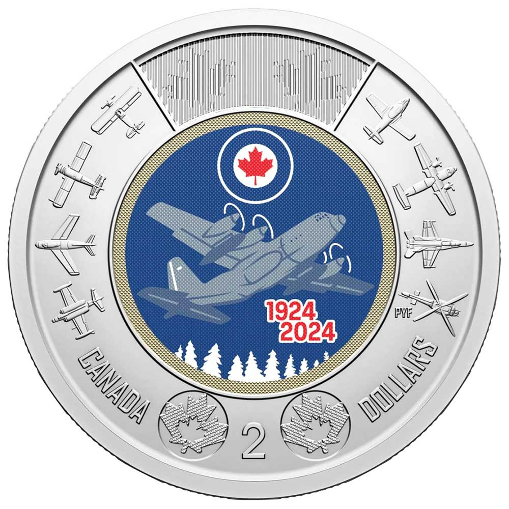 2 Dollars Canada 2024 colorisée - 100 ans de l’Aviation royale canadienne