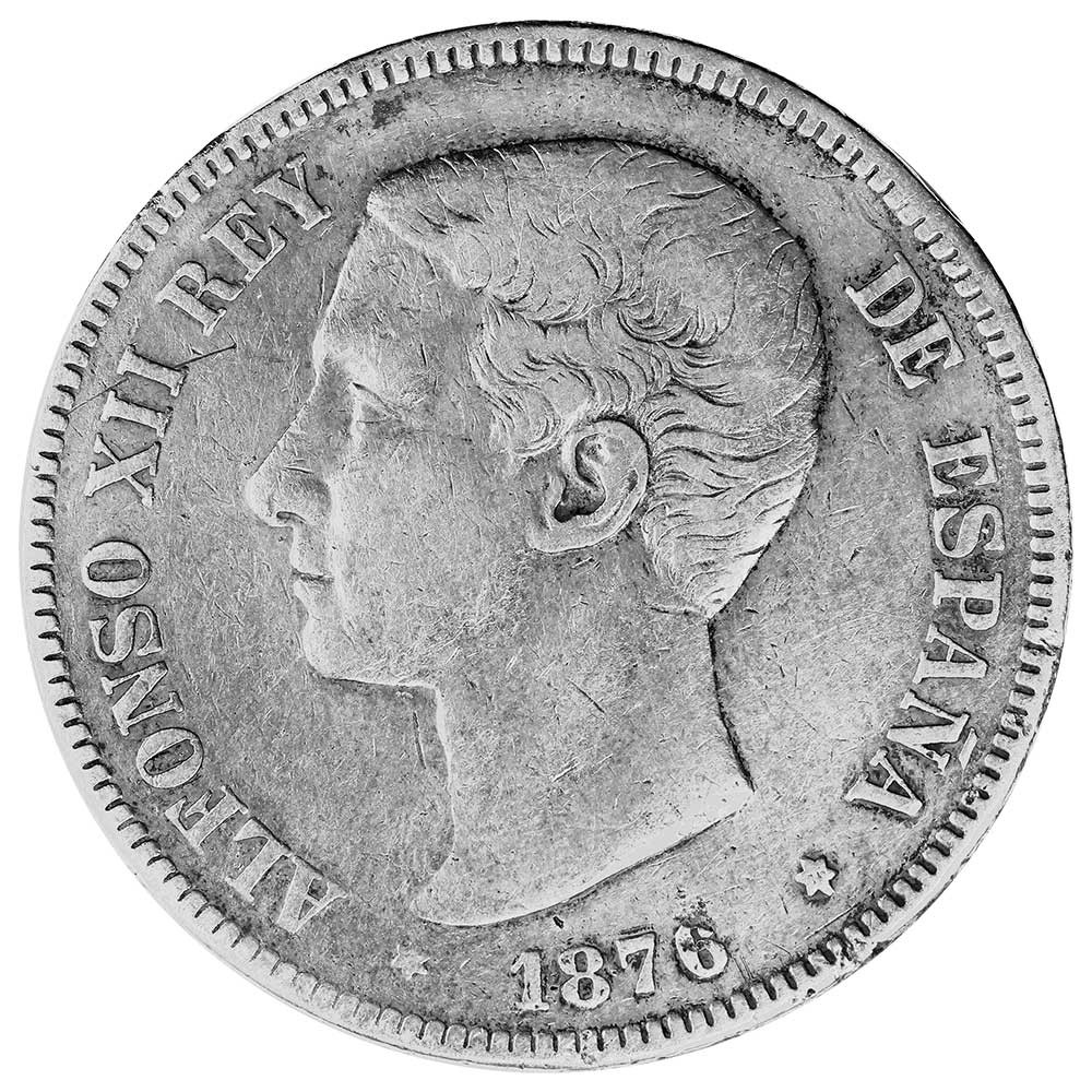 5 Pesetas Argent Espagne 1875-1876 - Alphonse XII roi d’Espagne