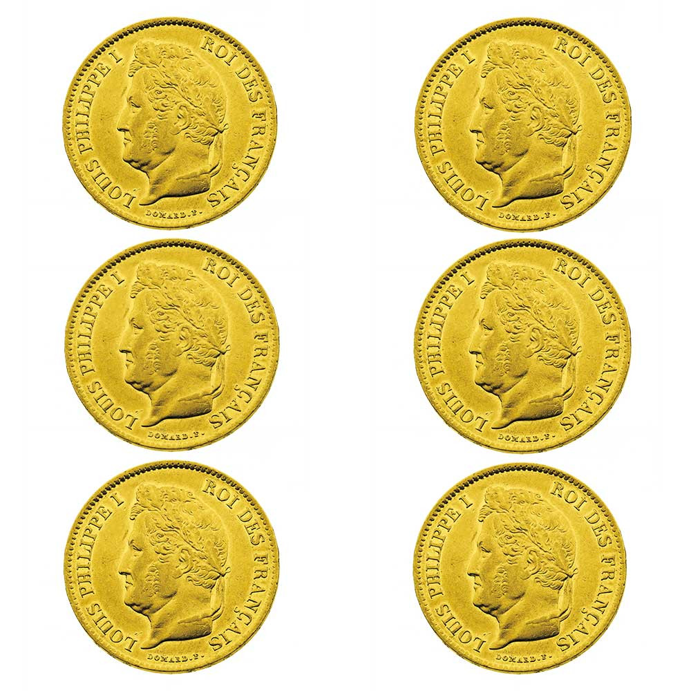 Lot de 6 x 40 Francs Or Louis-Philippe Ier
