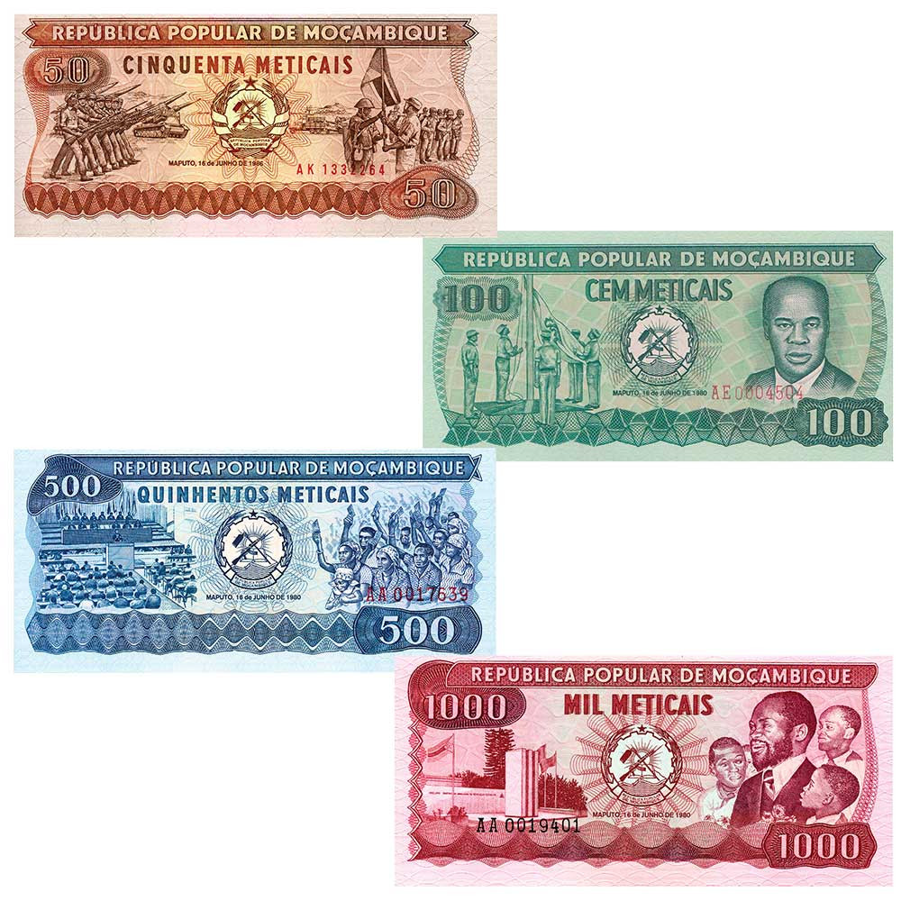 Lot 4 billets Mozambique 1980