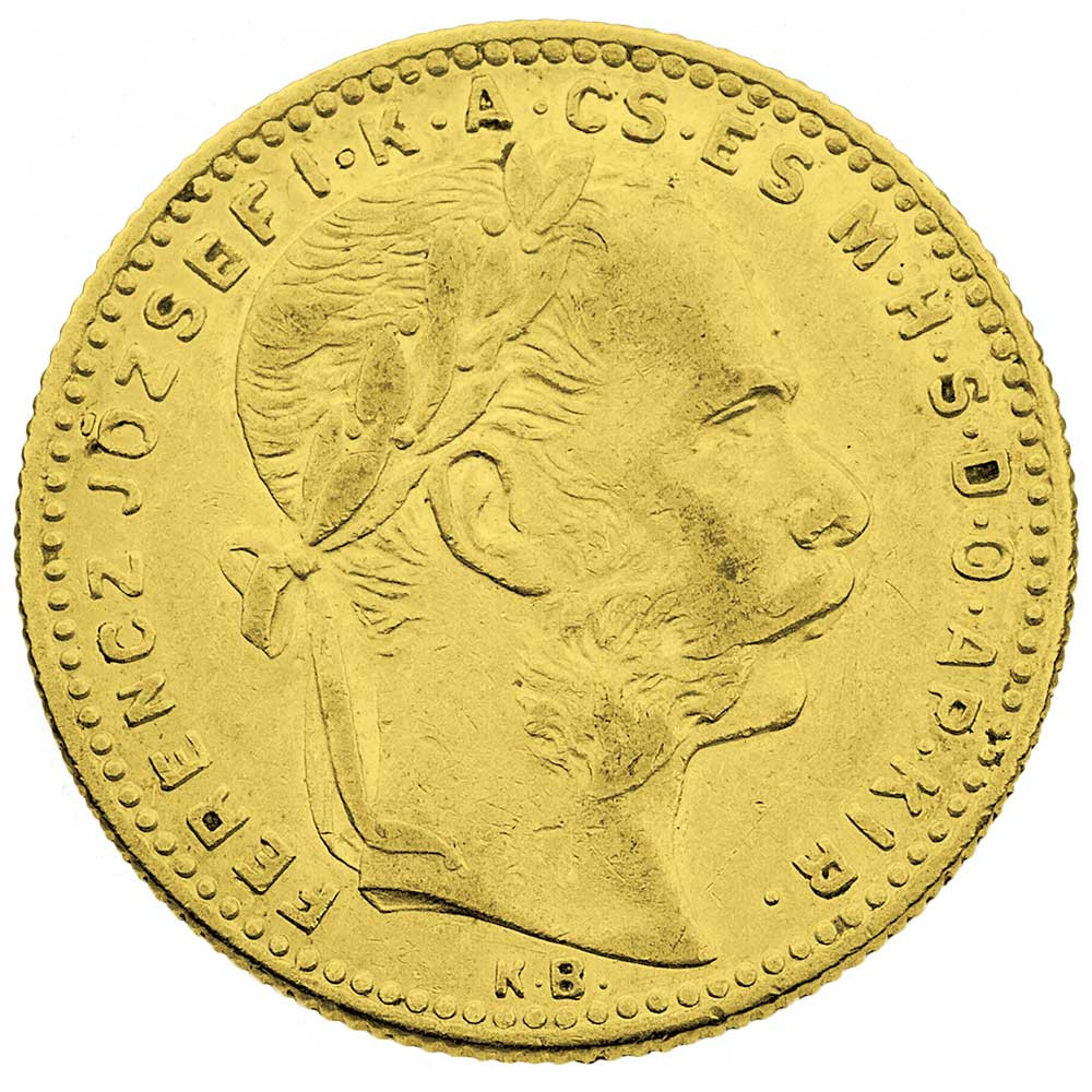 20 Francs / 8 Florins Hongrie Or - François-Joseph 1er Tête Laurée Empereur d’Autriche et de Hongrie