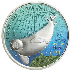 5 Euro Argent Grèce BE 2024 colorisée - Phoque moine