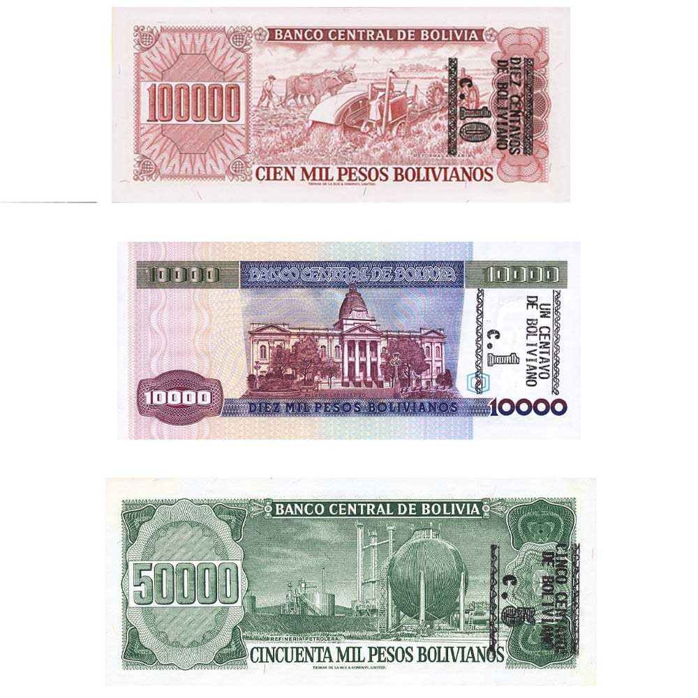Lot 1, 5, 10 Centavos Bolivie 1987