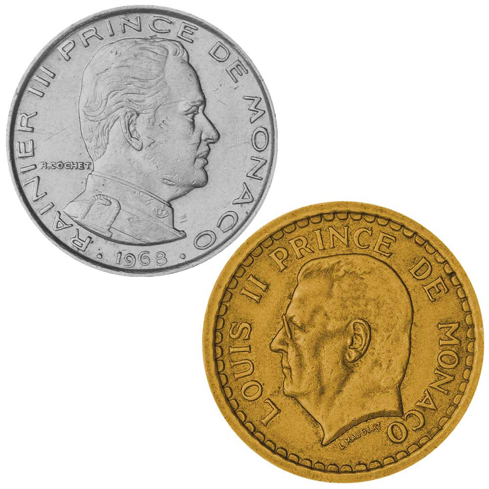 Lot des 1 et 2 Francs Monaco