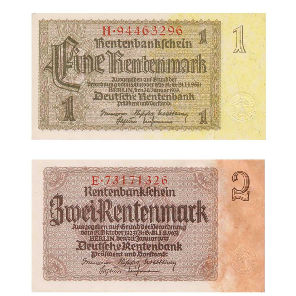 1 et 2 Rentenmarks Allemagne 1937