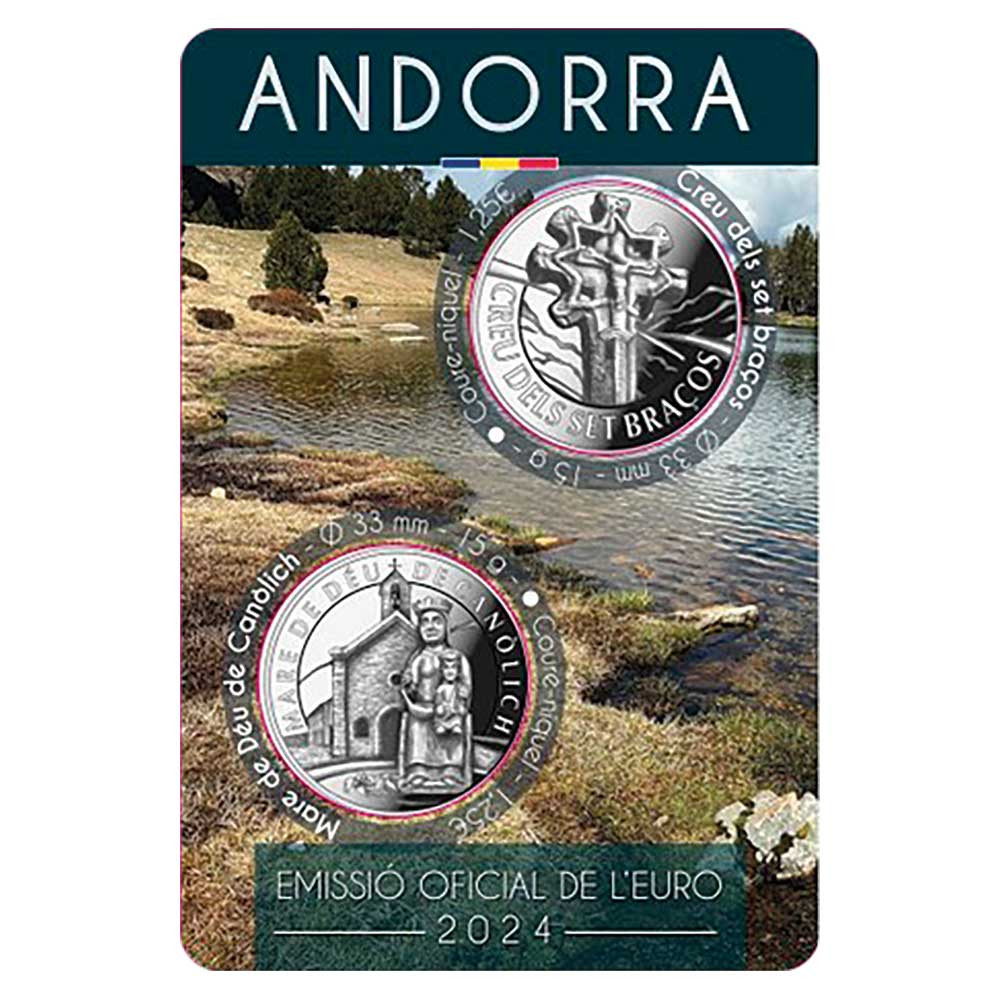 Lot 2 x 1,25 Euro Andorre 2024 - Croix à sept branches - Vierge de Canolich