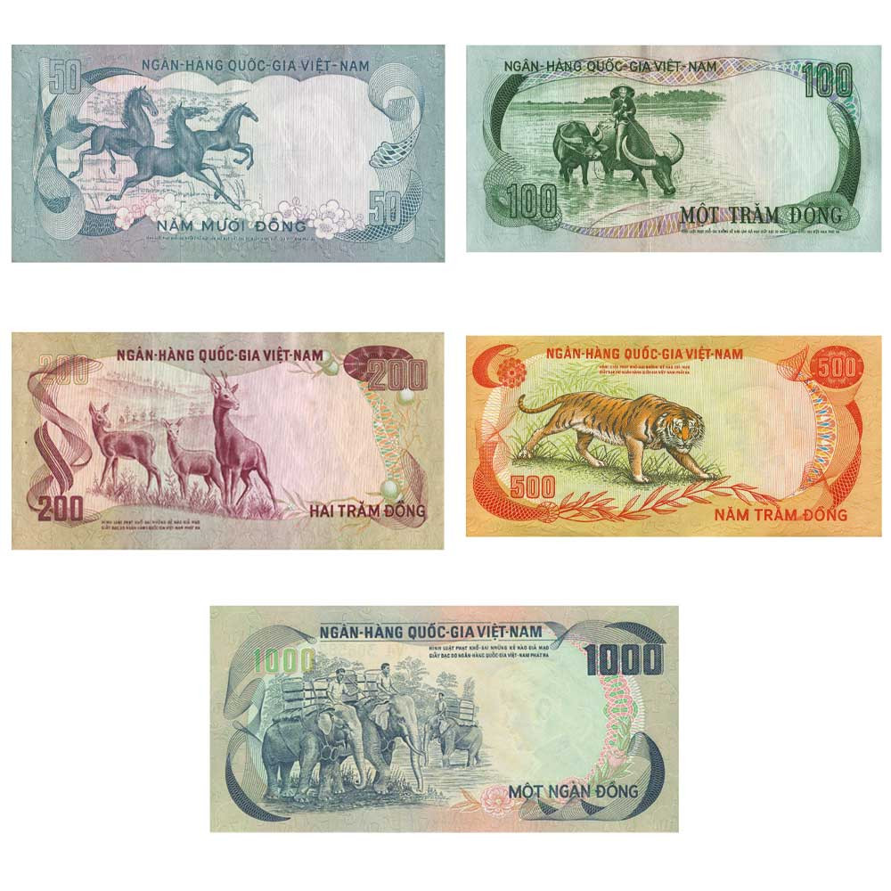 Lot de 5 billets Vietnam 1972