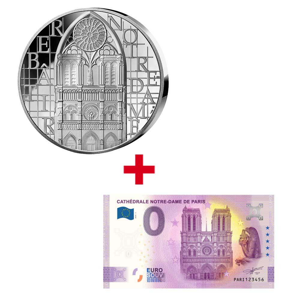 50 Euro Argent France BE 2024 - Notre-Dame de Paris + Le billet Souvenir 0 Euro - Notre-Dame de Paris