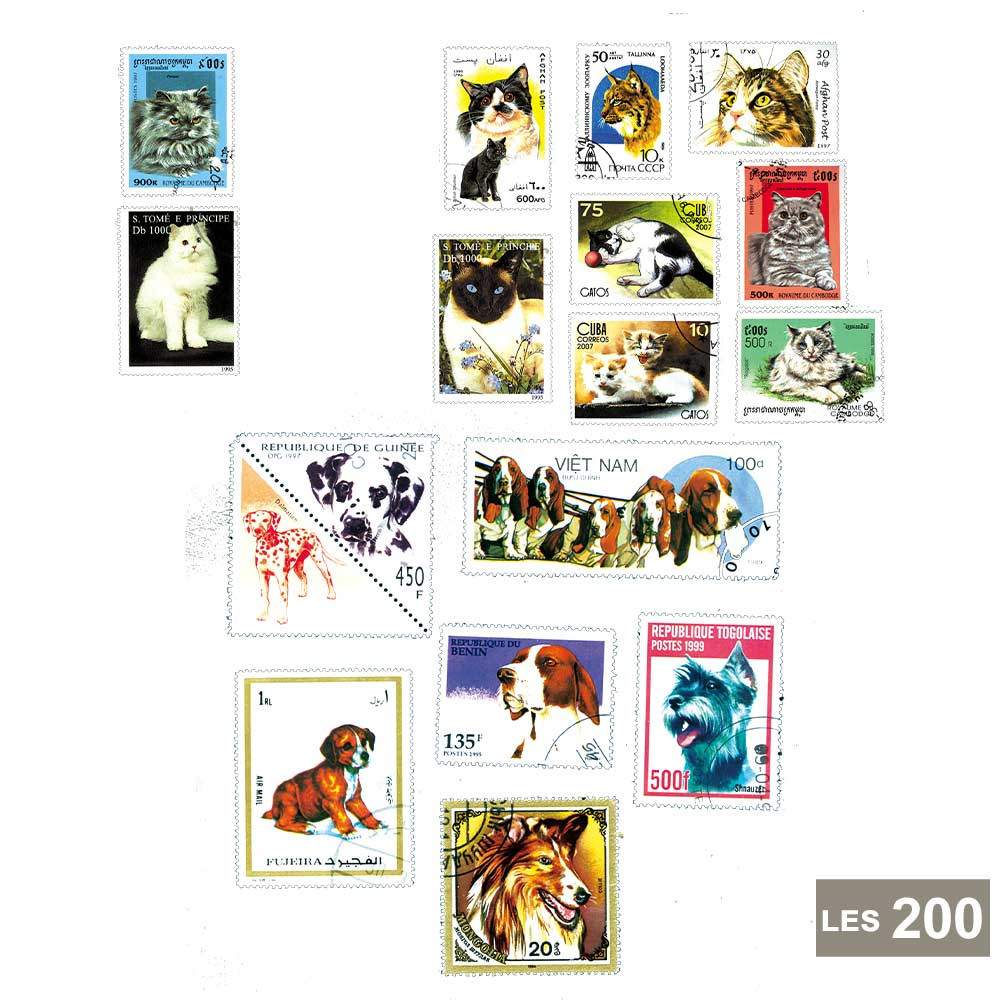 Lot 200 timbres Animaux domestiques