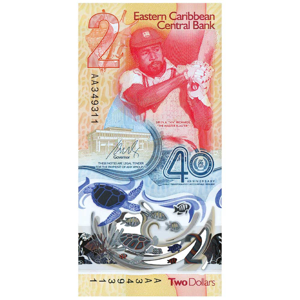 2 Dollars Caraïbes Orientales 2023 - Légende du cricket  “The Master Blaster”  Sir Viv Richards