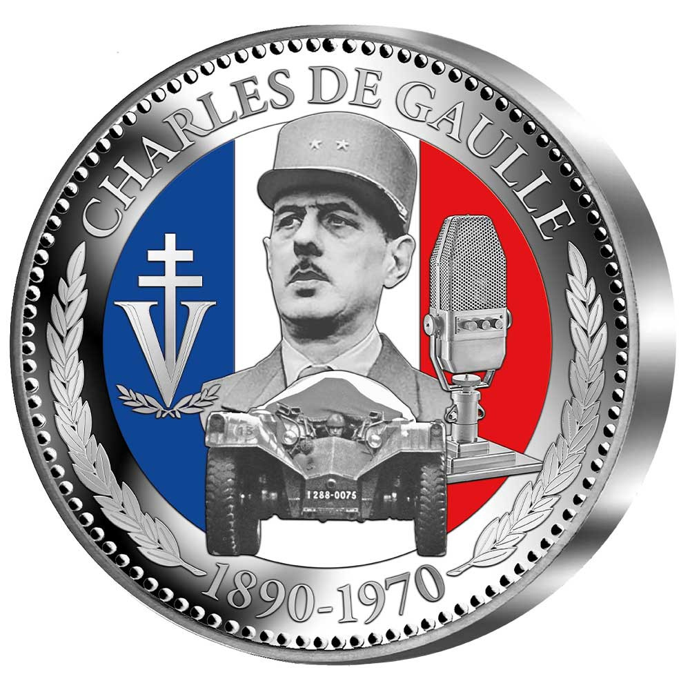 Pièce de collection Argent BE colorisée - Charles de Gaulle