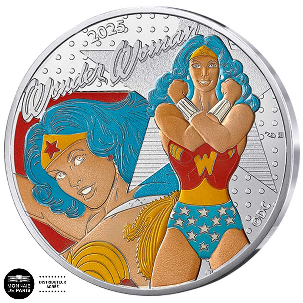 50 Euro Argent France 2025 colorisées - Wonder Woman vintage - DC Comics