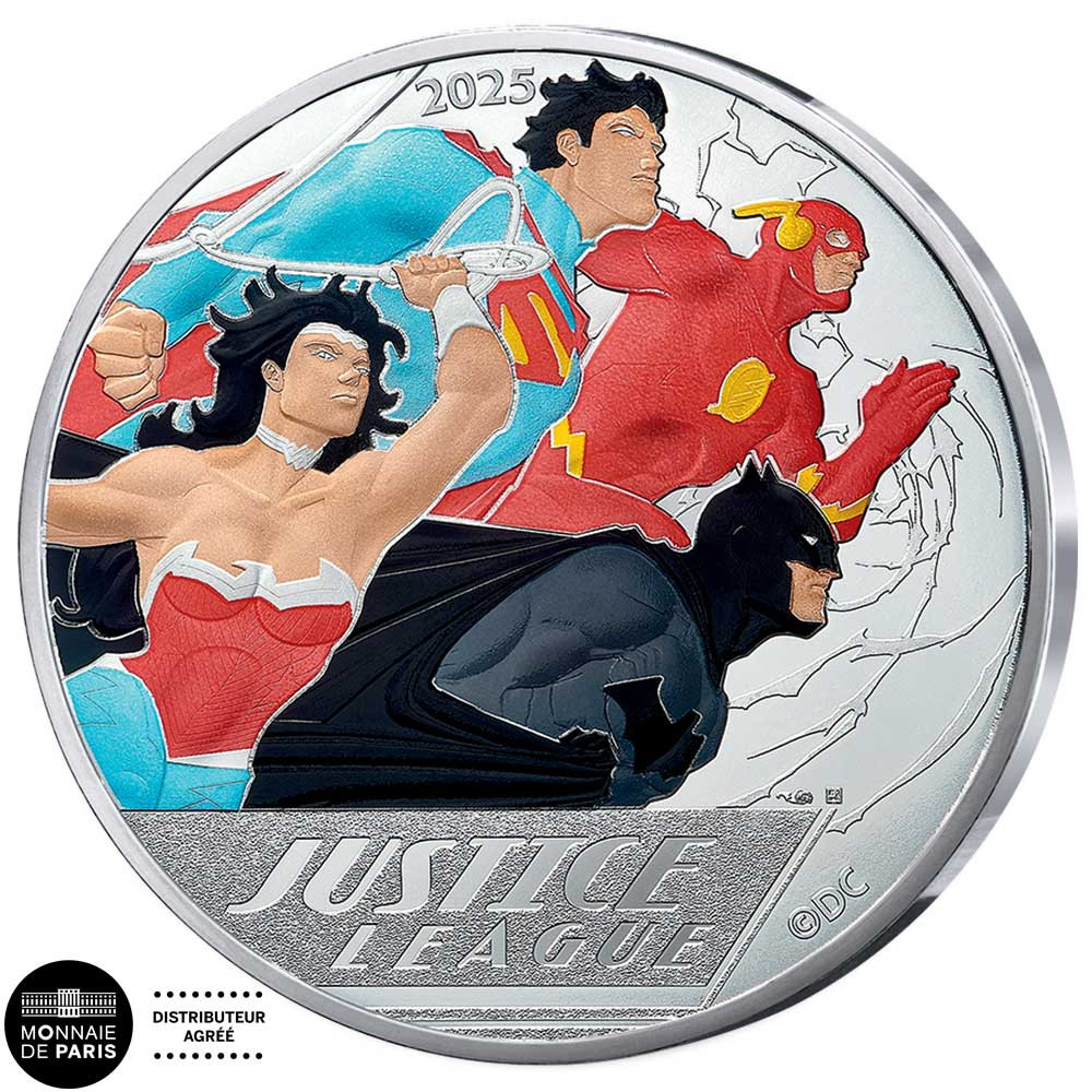 100 Euro Argent France 2025 colorisée - Justice League