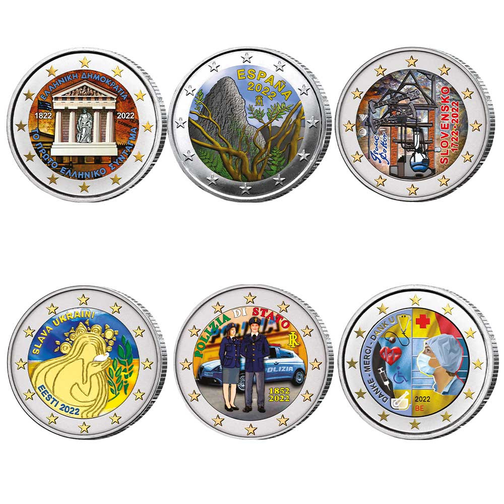 Lot 6 x 2 Euro colorisées 2022