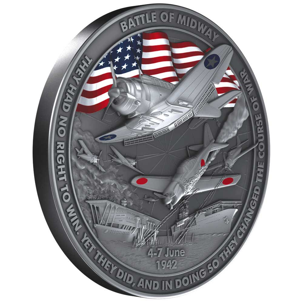 5 Dollars Argent 2025 colorisée - Bataille de Midway Haut-relief