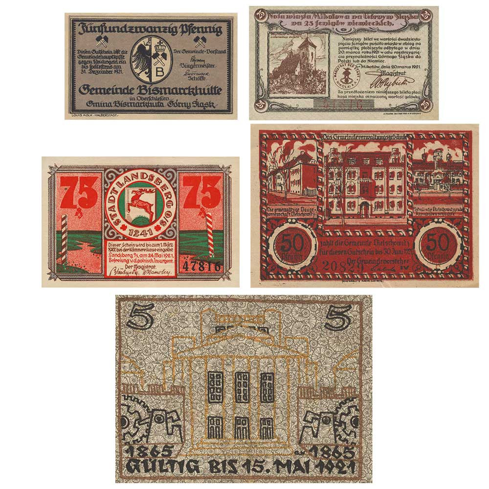 5 billets Allemagne 1921 - Oberschlesien