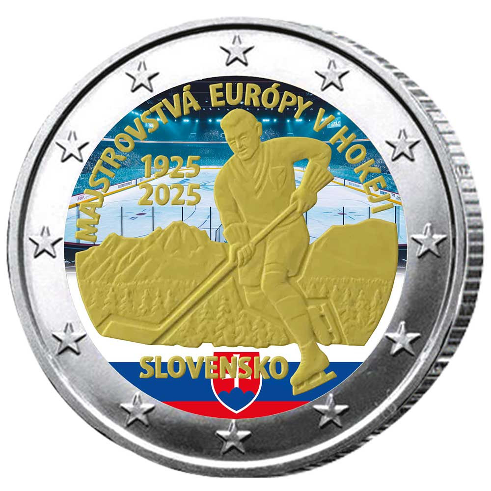 2 Euro Slovaquie 2025 colorisée - 100 ans du premier tournoi sportif international