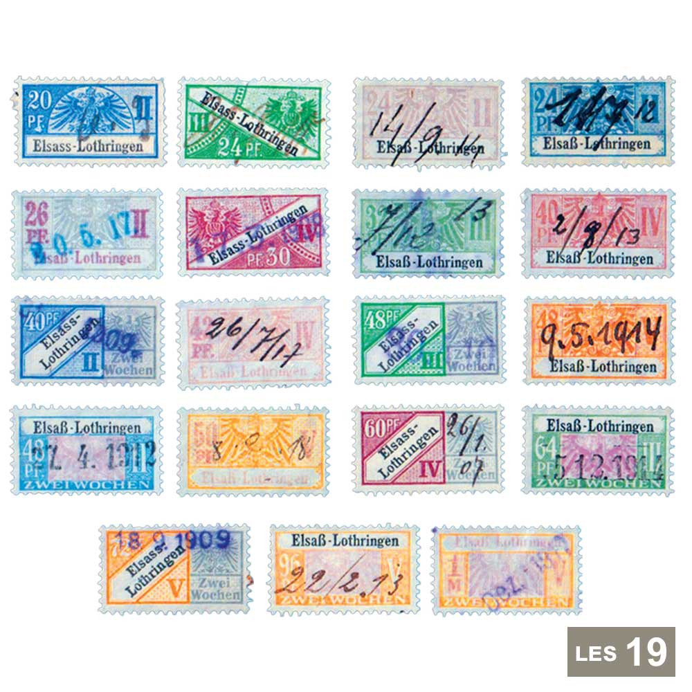 19 timbres sociaux postaux d'Alsace-Lorraine