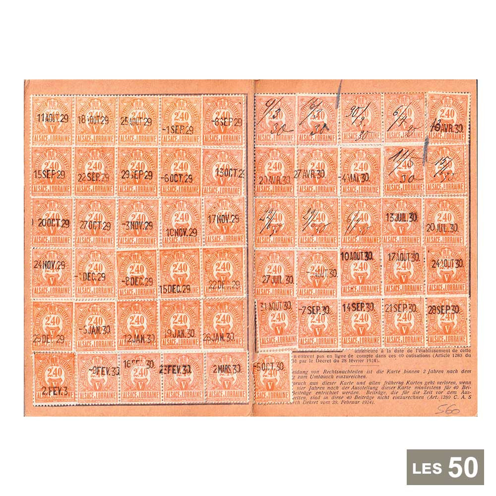 50 timbres sociaux postaux d'Alsace-Lorraine