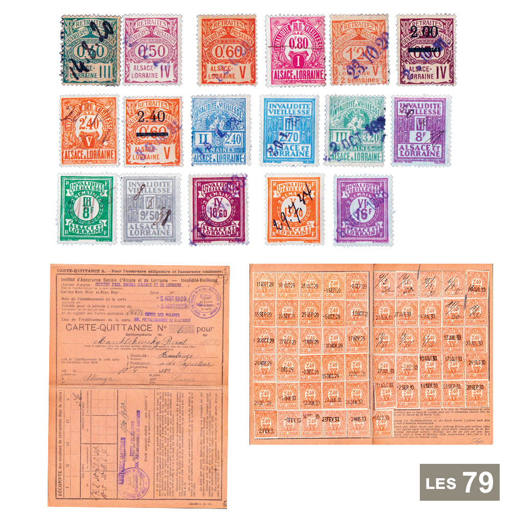 Lot des 79 timbres sociaux de l'Entre-deux-guerres