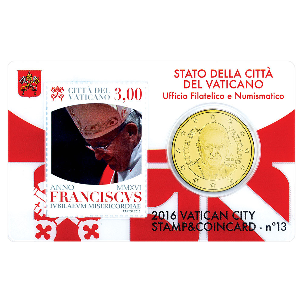 Cartelette 50 Centimes + 1 timbre 3 Euro Vatican 2016