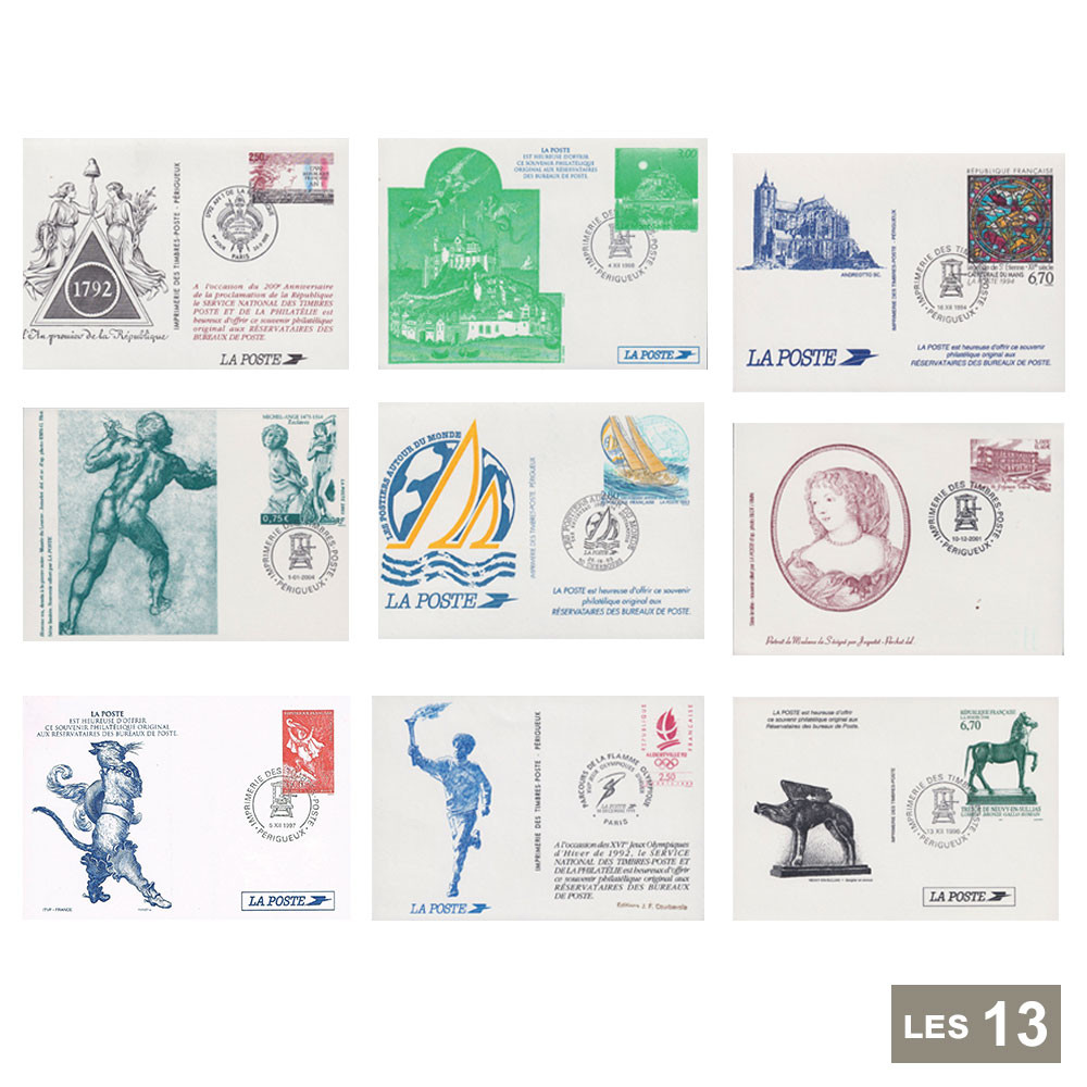 13 timbres entiers postaux