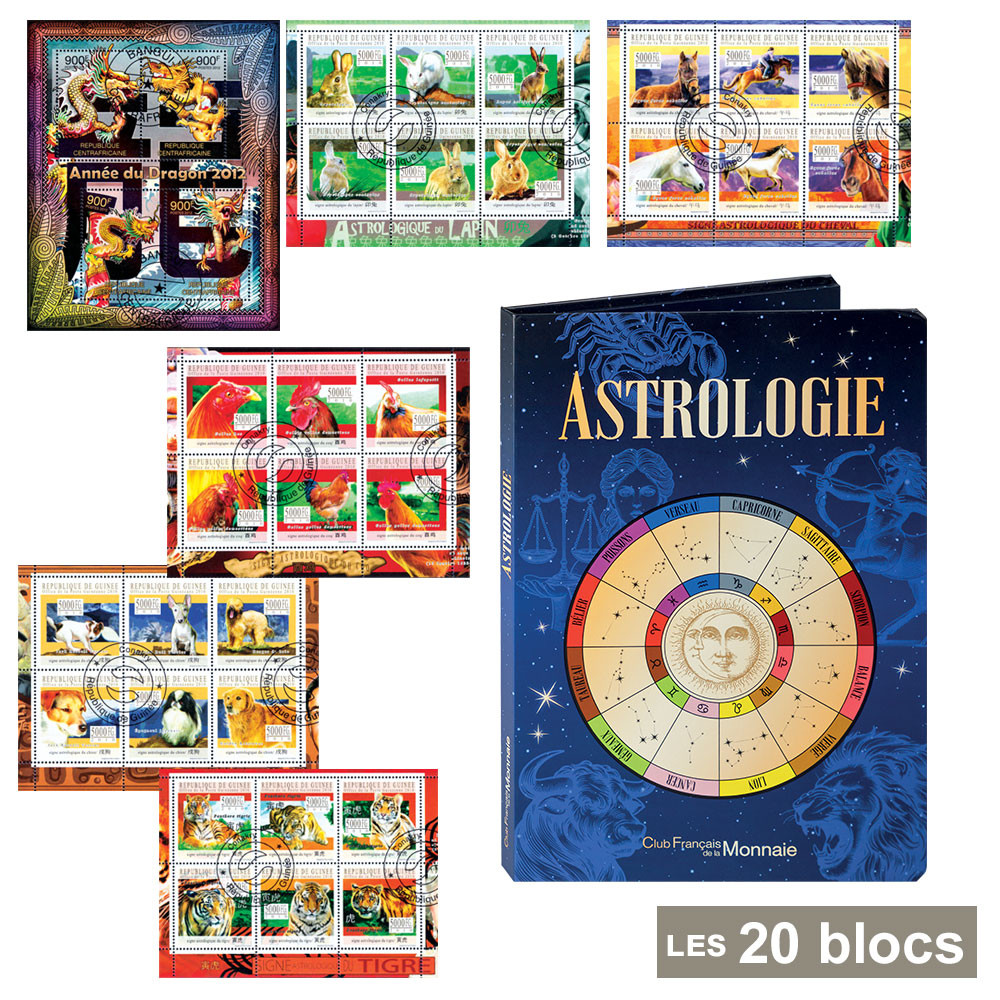 Lot 20 blocs-feuillets Astrologie Chinoise* + l'album de collection Astrologie
