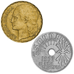 Lot 2 Monnaies Espagne 1937