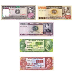 Lot de 5 billets Bolivie
