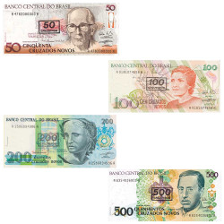 Lot de 4 billets Brésil 1990