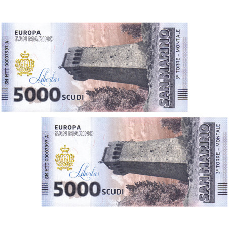 Lot 2 billets Scudi Saint-Marin 2025