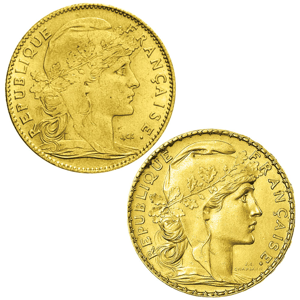 Lot 10 et 20 Francs Or Marianne IIIe République 1906