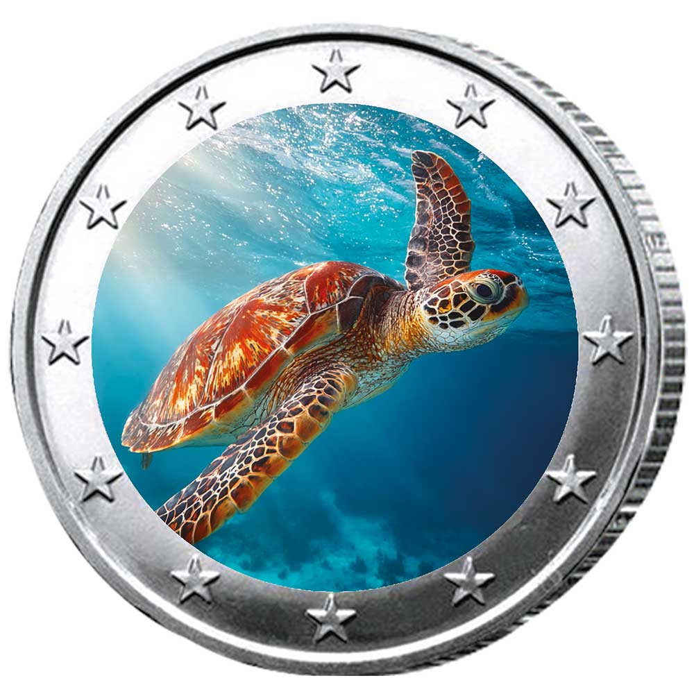 2 Euro tortue marine enduite