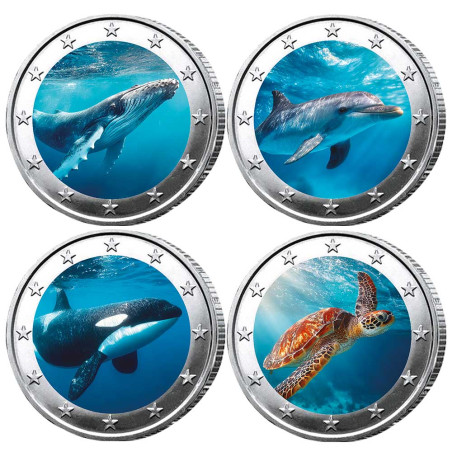 Lot des  4 x 2 Euro  faune sauvage marine