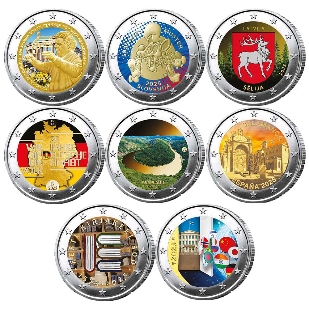 Lot 15 x 2 Euro 2025 colorisées