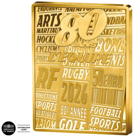 50 Euro Or France BE 2026 - Foot - 80 ans de l'Equipe