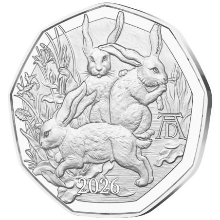 5 Euro Argent Autriche BU 2026 - 3 Lapins d’Albrecht Dürer