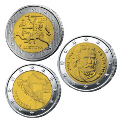 Cadre 3 x 2 Euro Bulgarie - Croatie - Lituanie - Derniers pays rentrés dans la zone Euro