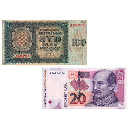Lot 100 et 20 Kuna Croatie