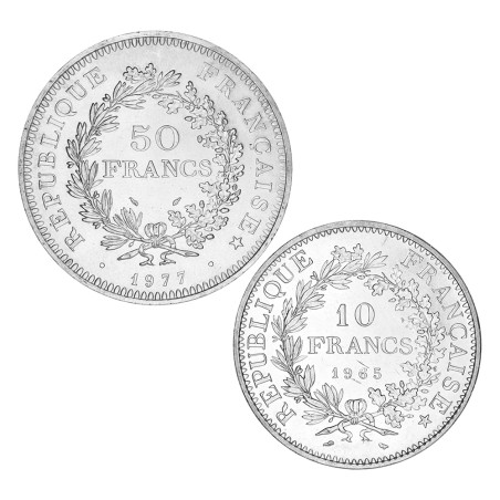 Coffret 10 et 50 Francs Argent - Hercule Ve République