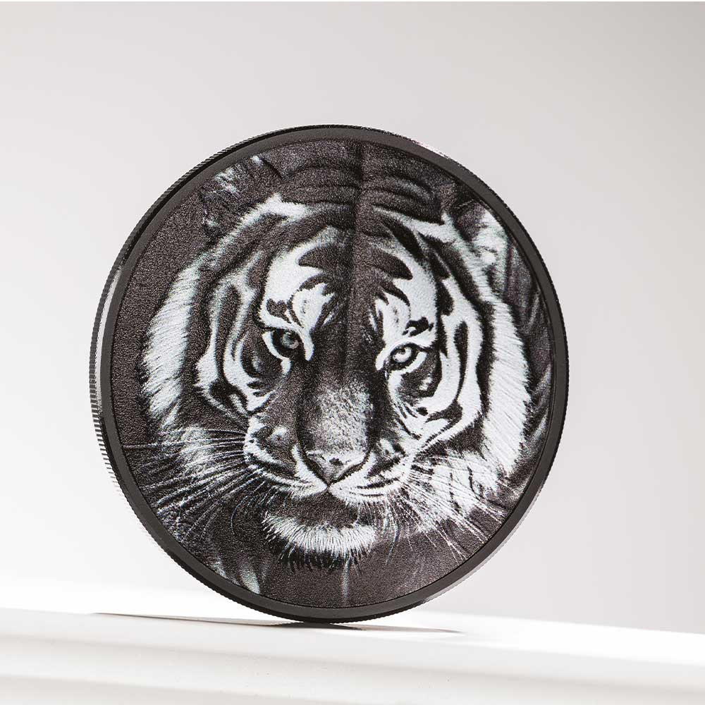 5 Dollars Argent 2025 colorisée - Tigre - Noir et Blanc