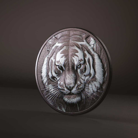 5 Dollars Argent 2025 colorisée - Tigre - Noir et Blanc