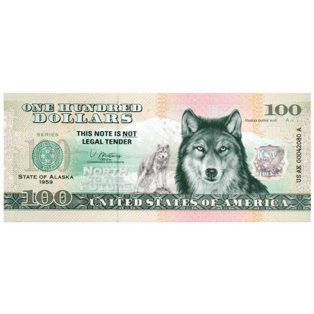 Billet Souvenir 100 Dollars USA - Alaska