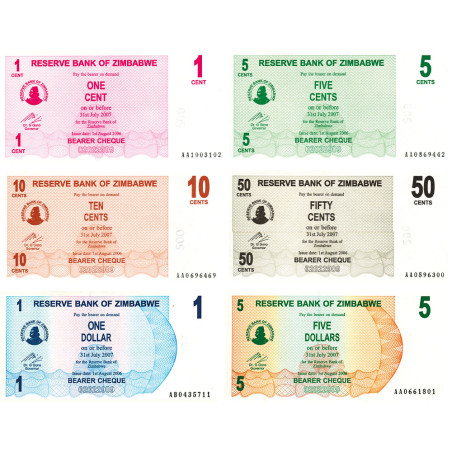 Lot de 12 billets à Ordre Zimbabwe 2006